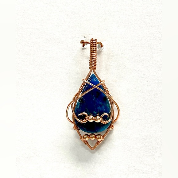 HANDMADE Apatite and Bare Copper Hand Wrapped Statement Pendant, Gift for Her - Picture 10 of 10